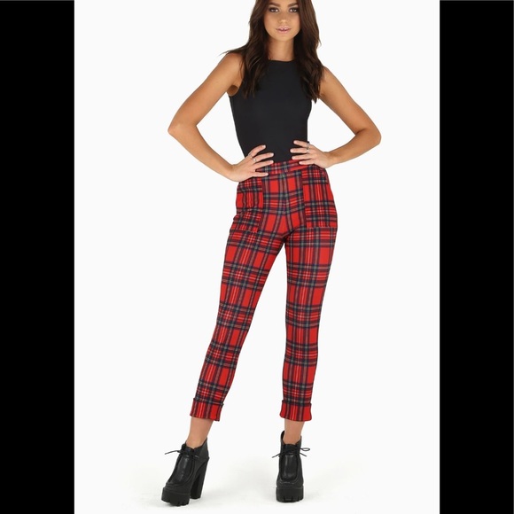 Blackmilk Pants - BNWT! Blackmilk Tartan Red Cuffed Pants Limited